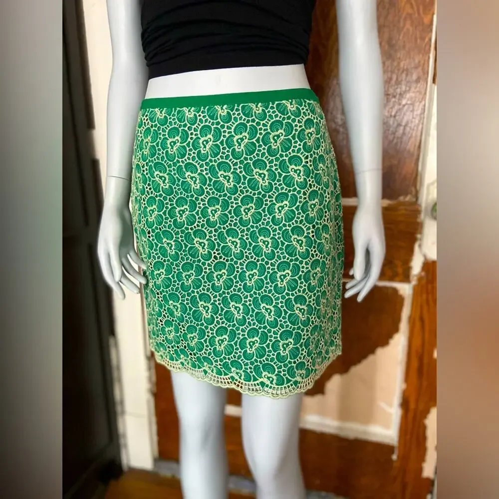 JCREW Green Embroidered Floral Mini Skirt sz 2
